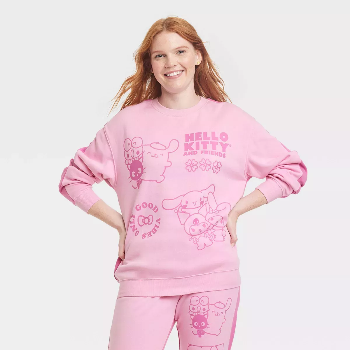 Women's Sanrio Hello Kitty Two-tone Graphic Jogger Pants - Pink Xs