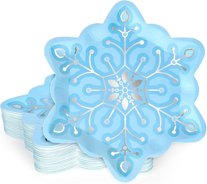 24Pcs Winter Snowflake Paper Plates Silver Foil Blue Snowflake Shape Disposable Plates Christmas ... | Amazon (US)