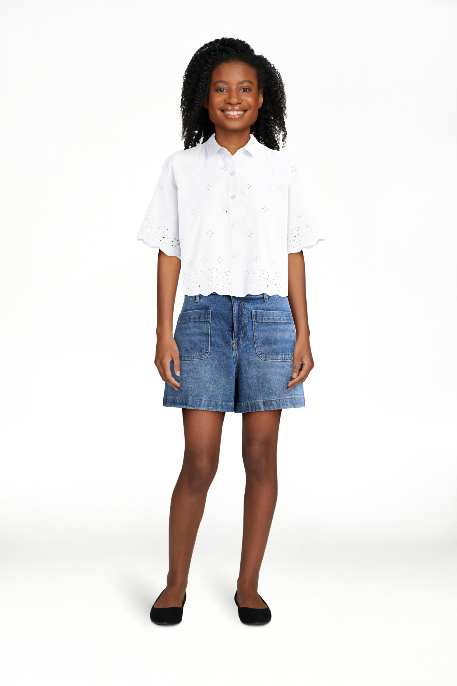 Free Assembly Women's and Women's Plus Cropped Cotton Eyelet Shirt, Sizes XS-4X | Walmart (US)