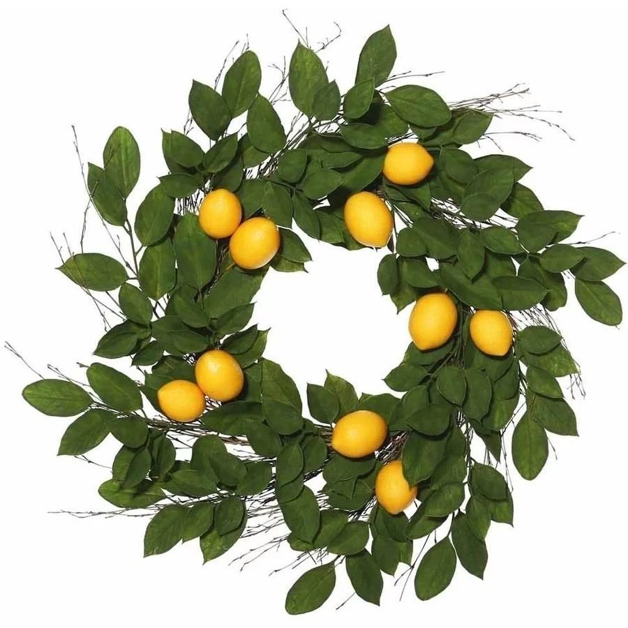 Vickerman 24" Artificial Green and Yellow Salal Leaf Lemon Wreath Featuring 35 Branches with 10 L... | Walmart (US)