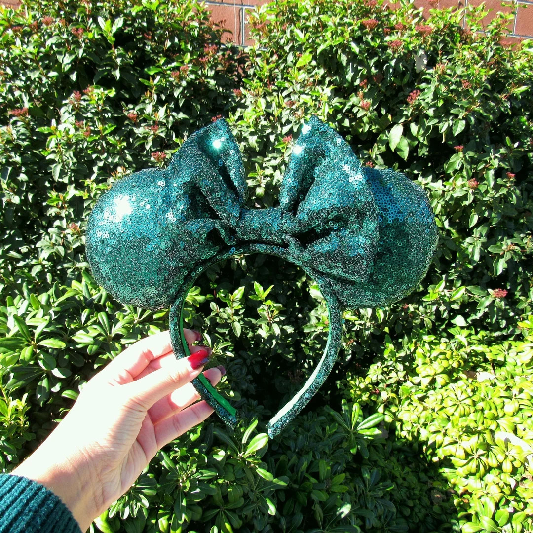 Pine Green Sequin Minnie Mouse Ears - Etsy | Etsy (US)