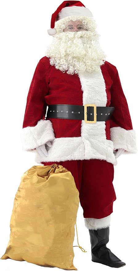Svansea Men's Deluxe Santa Suit 11pc. Christmas Ultra Velvet Adult Santa Claus Costume | Amazon (US)