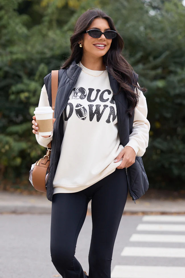 Touchdown Printed Cream Graphic Sweatshirt SALE | Pink Lily