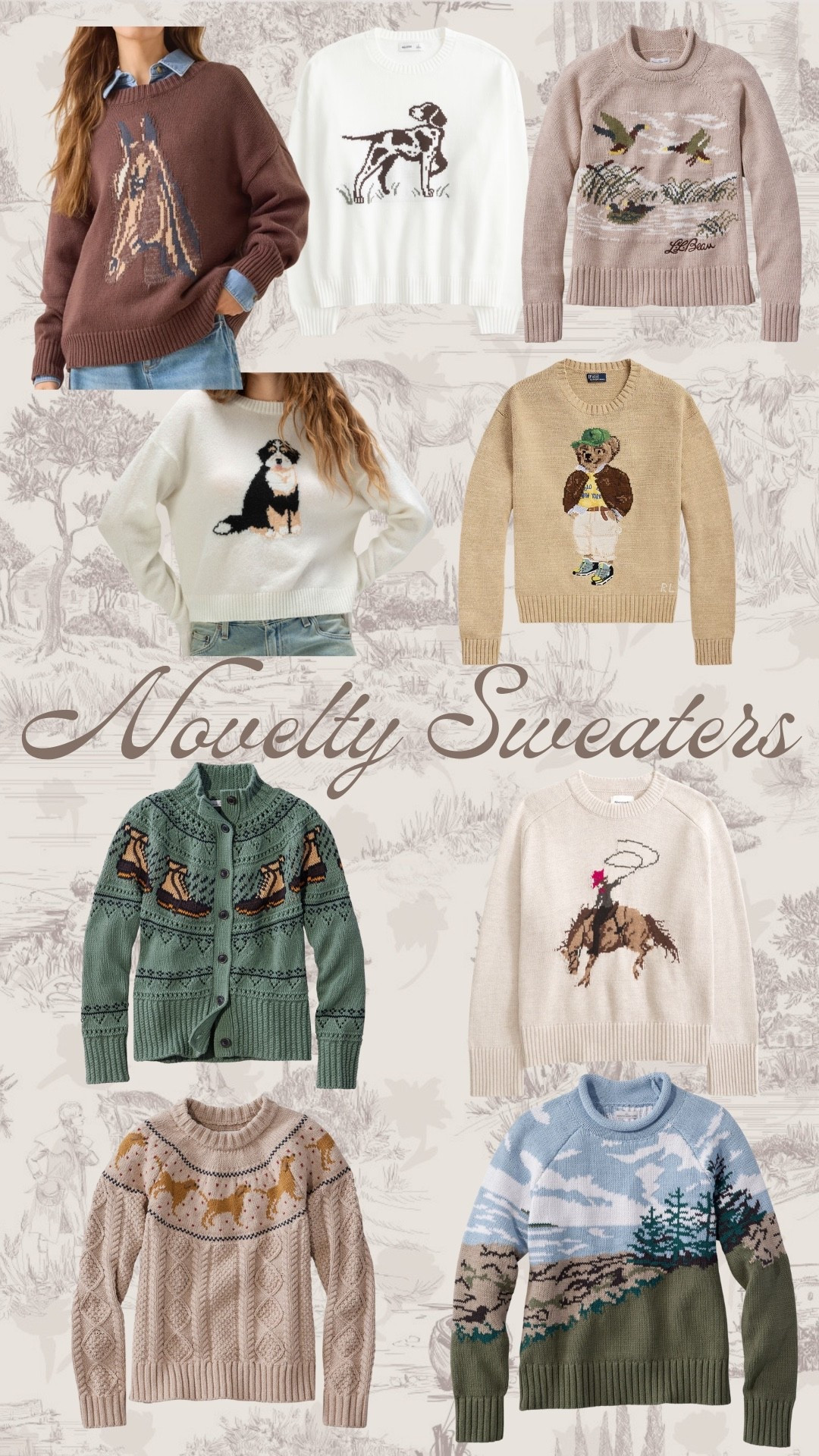 My favorite fall 2025 graphic novelty sweaters, bear sweater, horse sweater, dog sweater, roll neck sweater

#LTKStyleTip #LTKSeasonal