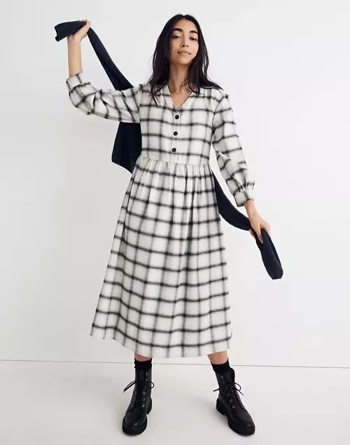 Flannel Button-Front Midi Dress | Madewell