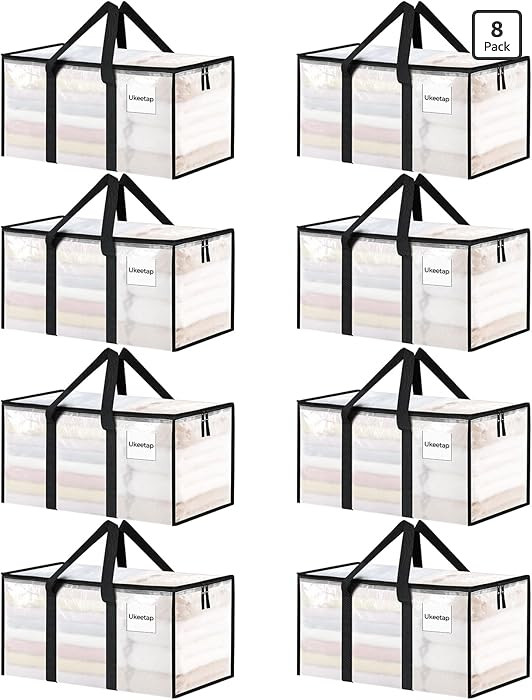 8 Pack Extra Large Heavy Duty Moving Bags, Clear Storage Bins with Lids, Reinforced Handles & Hea... | Amazon (US)