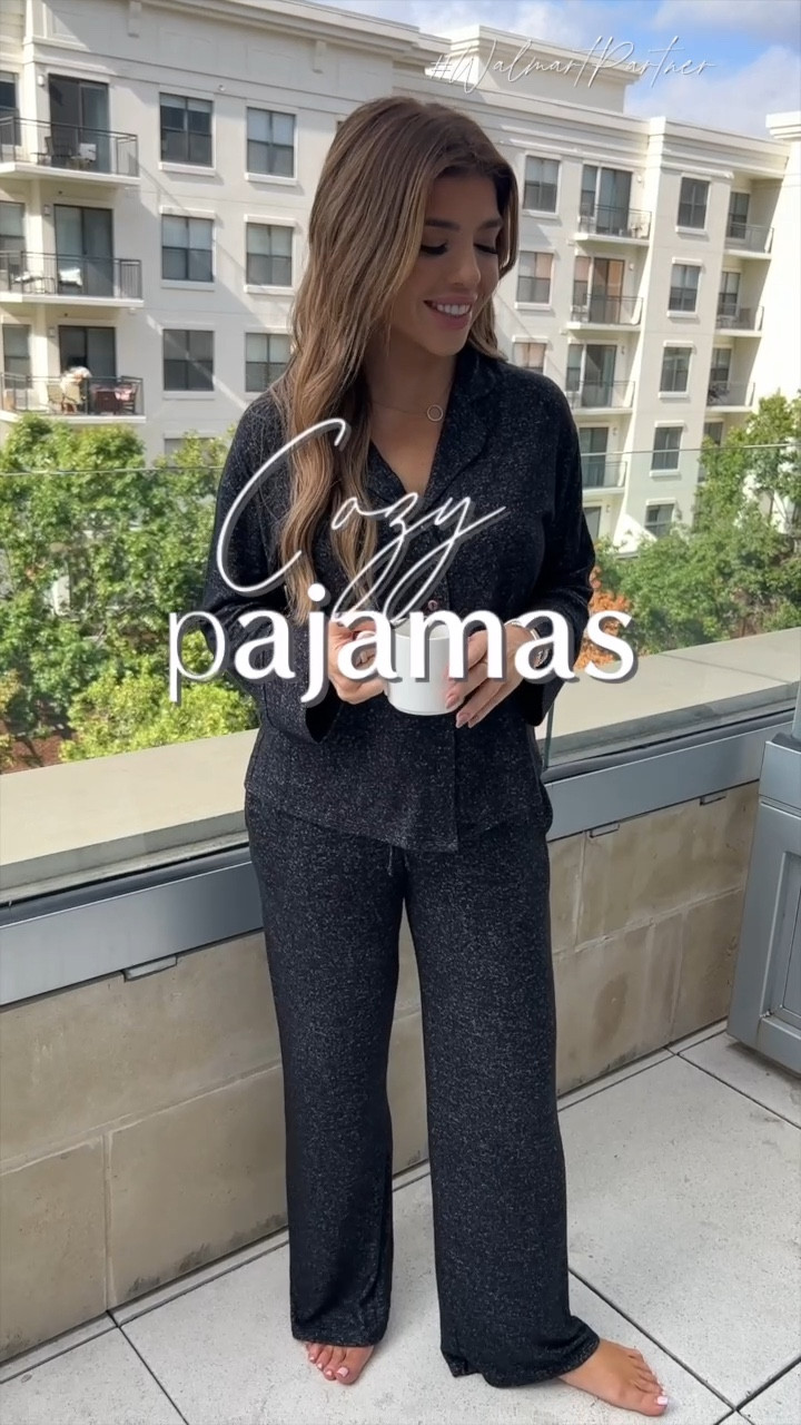 Cozy Walmart pjs! The fabric is so lightweight and soft. 2 piece set for under $25! I have the button up and off the shoulder version. Comes in a few more color options, I’m wearing a small in both ✨ 

#LTKstyletip #LTKfindsunder50 #LTKSeasonal