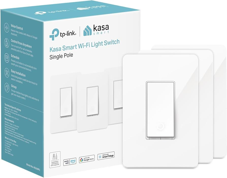 Kasa Smart Light Switch HS200P3, Single Pole, Needs Neutral Wire, 2.4GHz Wi-Fi Light Switch Works... | Amazon (US)