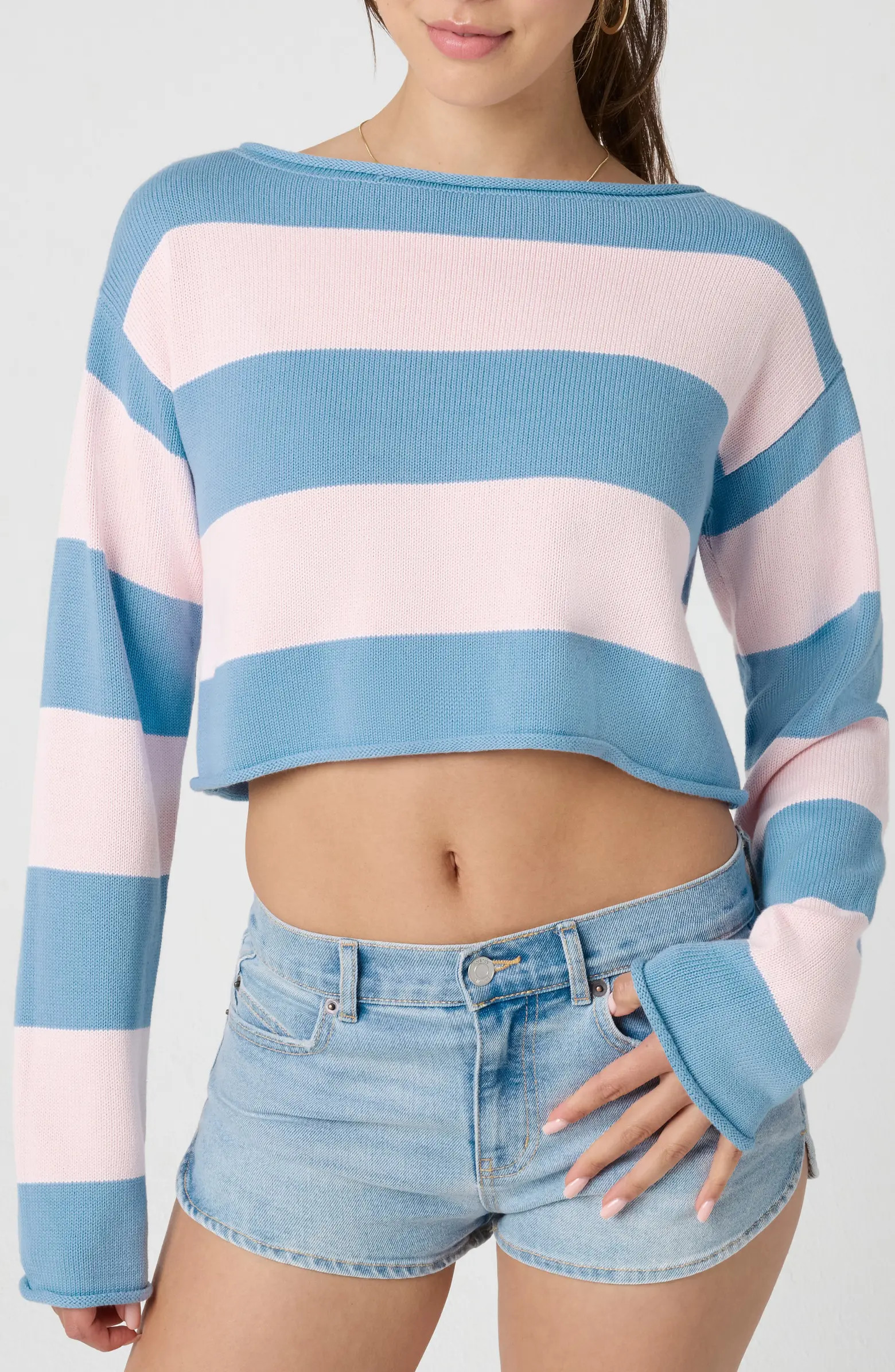 Cotton Blend Crop Rugby Sweater | Nordstrom