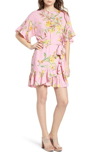 Women's Afrm Tokyo Ruffle Sleeve Minidress, Size X-Small - Pink | Nordstrom