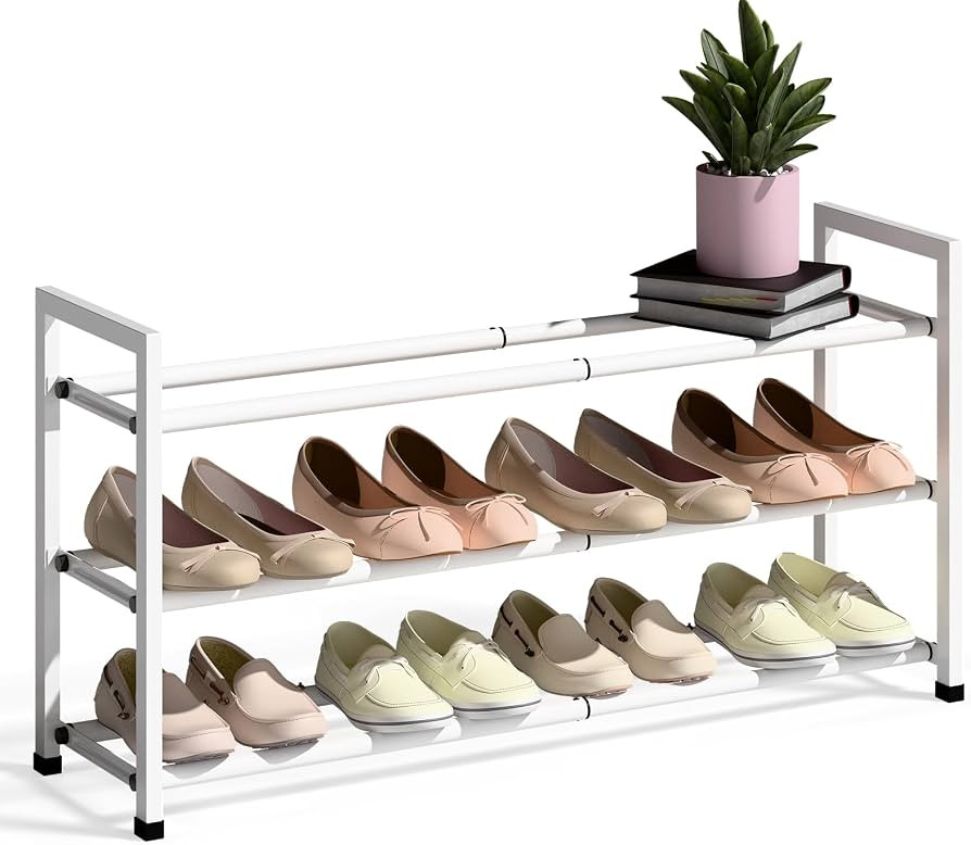 Bumusty 3 Tier Expandable Shoe Rack, White | Amazon (UK)