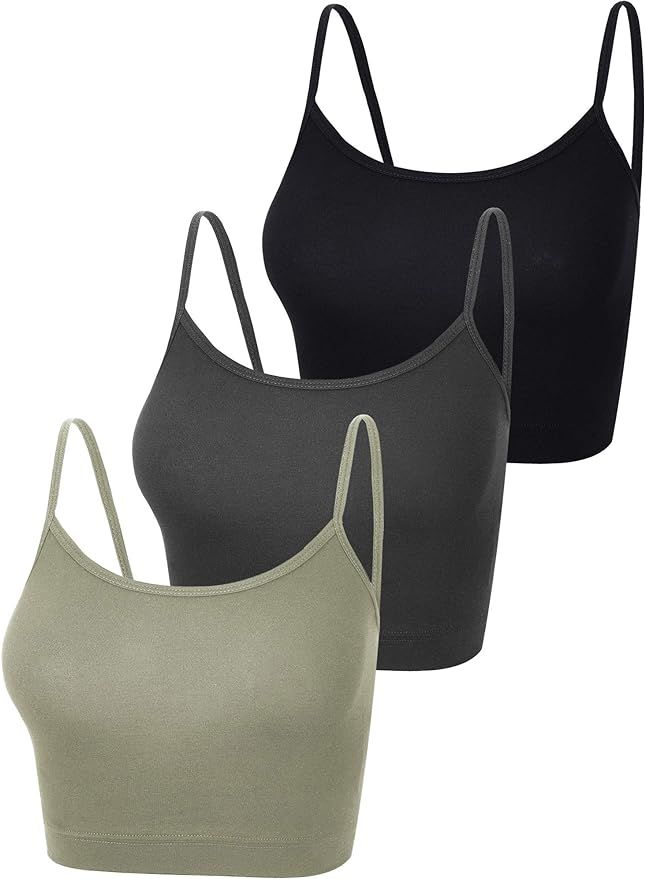 3 Pcs Crop Camisole Top Spaghetti Strap Tank Sleeveless Crop Tank Top for Women Sports (Black, Gr... | Amazon (US)