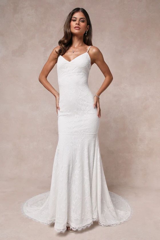 Flawless Extravagance White Lace Trumpet Hem Maxi Dress White Dress Bridal Gown White Gown | Lulus (US)