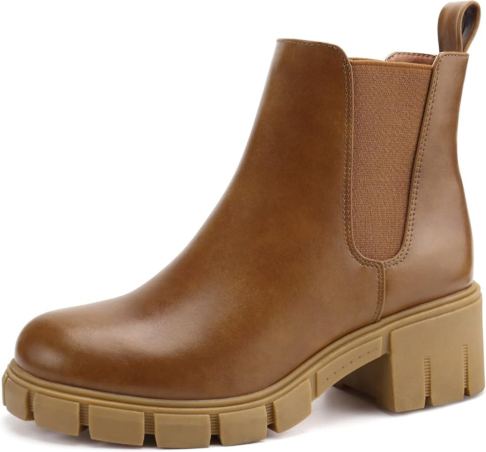 starmerx Women's Platform Chelsea Ankle Boots Chunky Heel | Amazon (US)