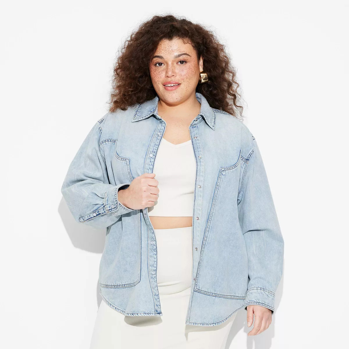 Women's Long Sleeve Oversized Denim Western Shirt - Wild Fable™ | Target