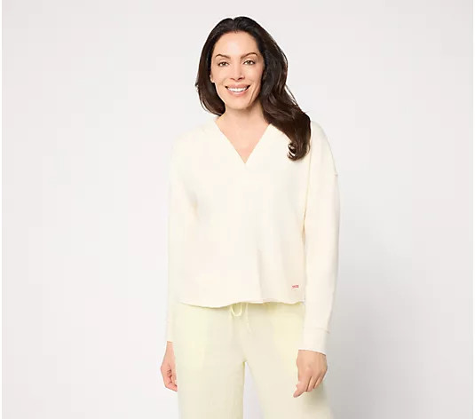 "As Is" Peace Love World Long Sleeve French Terry Hoodie with Split Neck - QVC.com | QVC