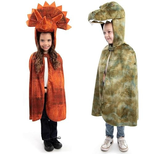 Little Adventures Dinosaur Hooded Cloak Costume T-Rex & Triceratops Bundle Set Ages 3-8 Machine Washable Child Pretend Play | Amazon (US)