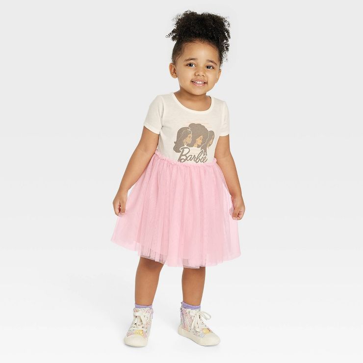 Toddler Girls' Barbie Printed Tutu Dress - Cream | Target