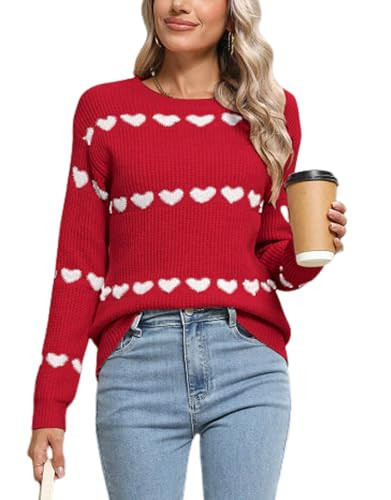 Alsol Lamesa Women's Cute Heart Sweater Crew Neck Long Sleeve Pullover Valentines Sweaters for Women | Amazon (US)