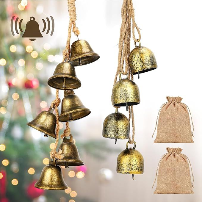 Wedding Pails 2 Pcs Christmas Hanging Metal Bell Indoor Outdoor Decorative Blessing Bells with 2 ... | Amazon (US)