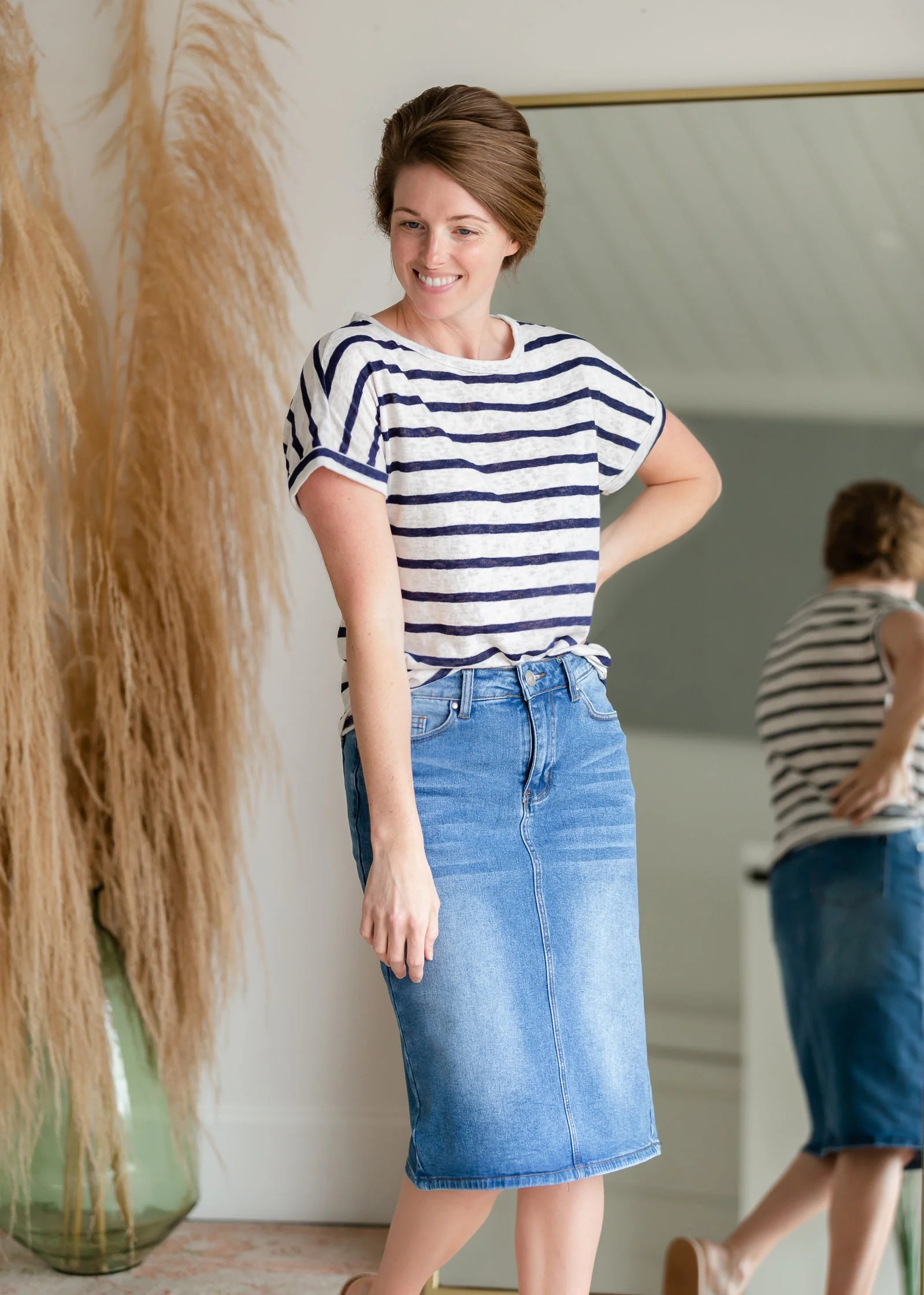 Remi Light Wash Denim Midi Skirt - FINAL SALE | Inherit Clothing Co.