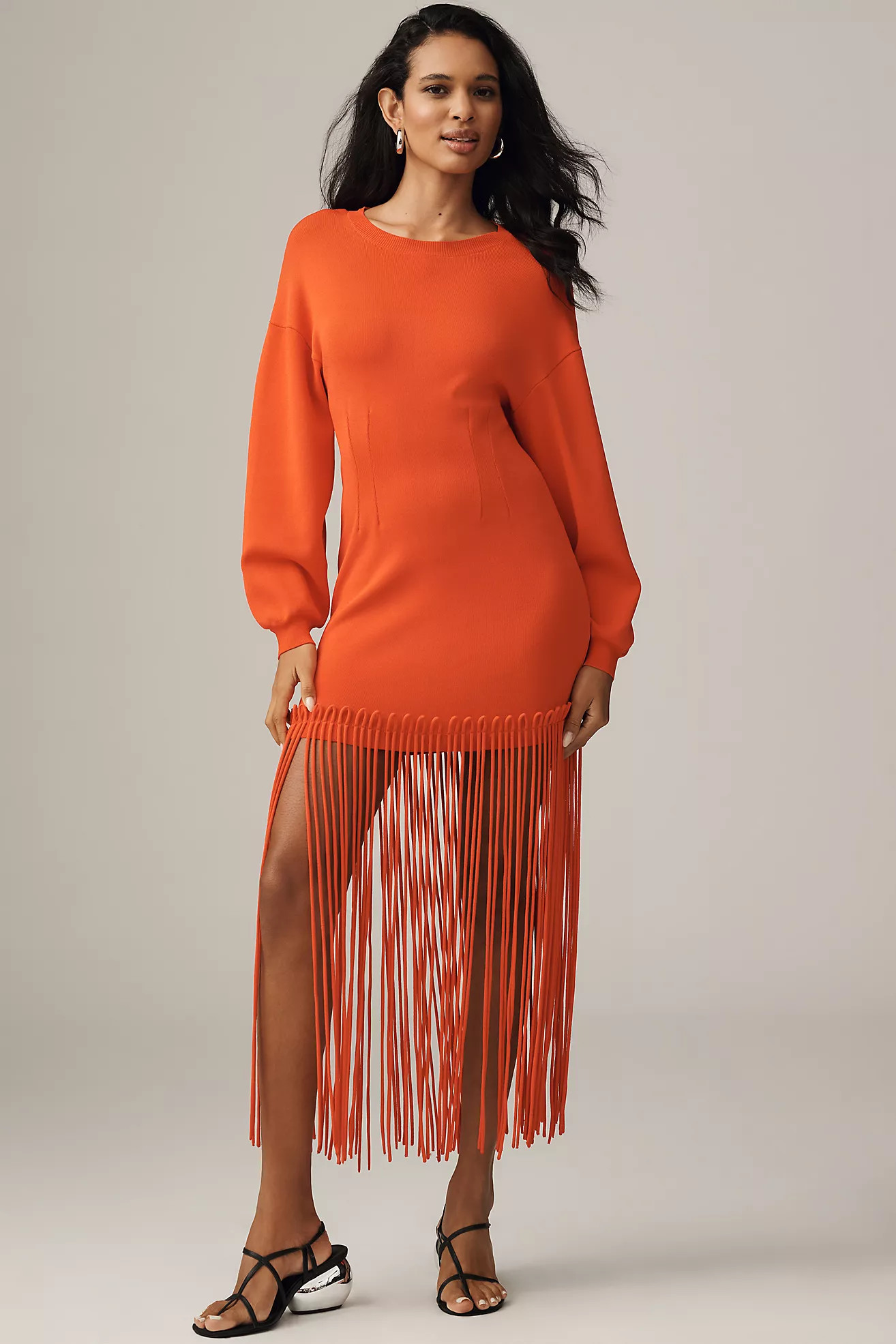SIMONMILLER Wallis Long-Sleeve Knit Fringe Dress | Anthropologie (US)