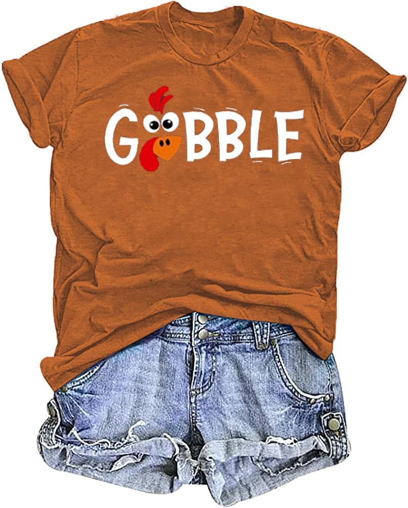 Thanksgiving Shirts for Women Gobble Turkey Graphic Tees Funny Turkey Day Shirt Fall Thanksgiving... | Amazon (US)