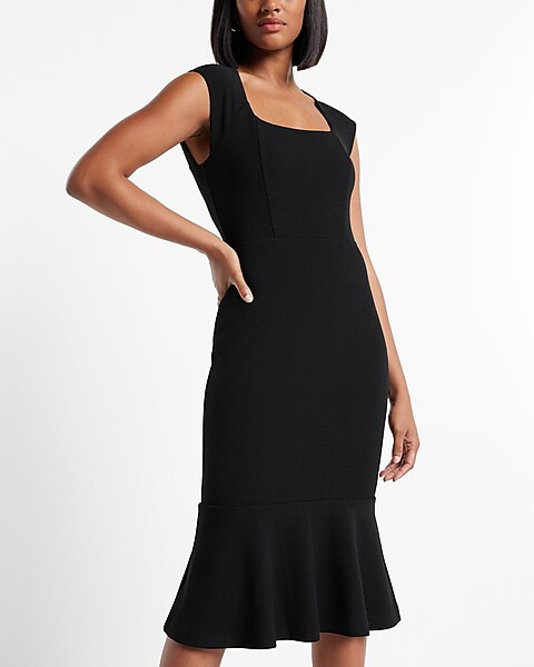 Square Neck Peplum Midi Sheath Dress | Express