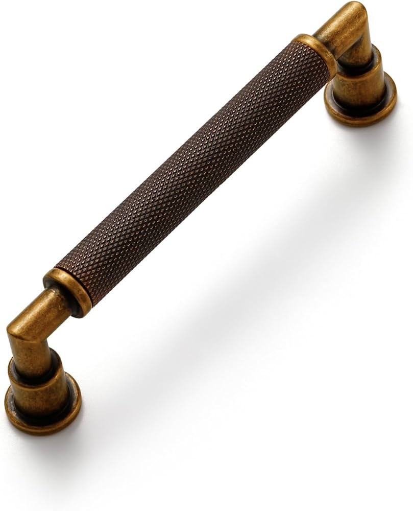 5 Pack Antique Brass Cabinet Pulls 3.75" Hole Center Knurled Vintage Drawer Pulls Bathroom Dresse... | Amazon (US)
