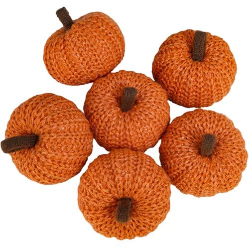 Winlyn Set of 6 Faux Fall Orange Pumpkins Crochet Pumpkins Small Knit Pumpkins Foam Pumpkins Rustic Farmhouse Pumpkins Decor for Harvest Thanksgiving Table Halloween Autumn Bowl Tiered Tray Mantel | Amazon (US)