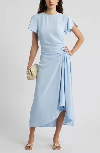 Nordstrom Split Sleeve Side Smocked Midi Dress | Nordstrom | Nordstrom