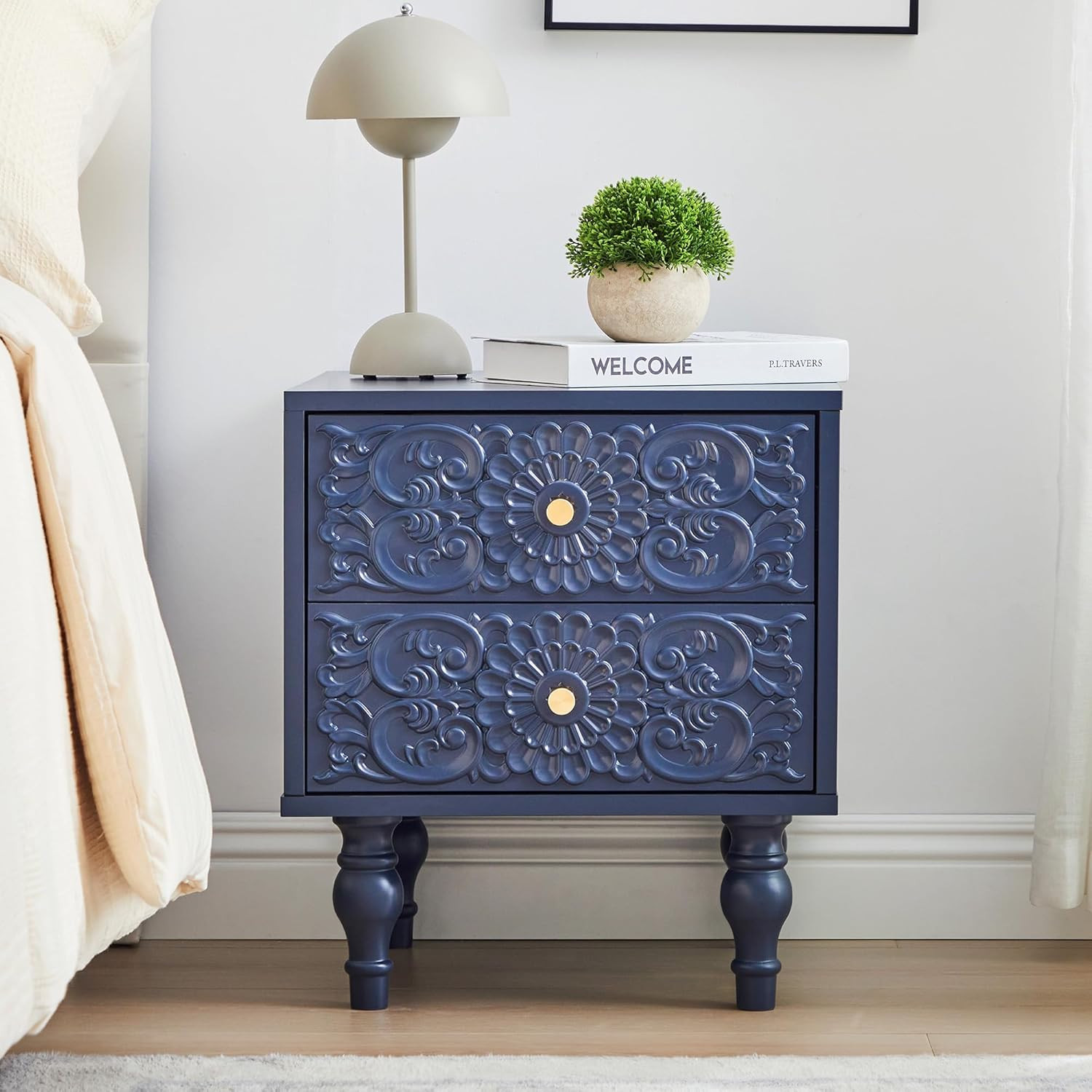 Nightstand, Farmhouse Bedside Table with 2 Drawers and Metal Handles, Wood Sofa Side Table End Ta... | Amazon (US)