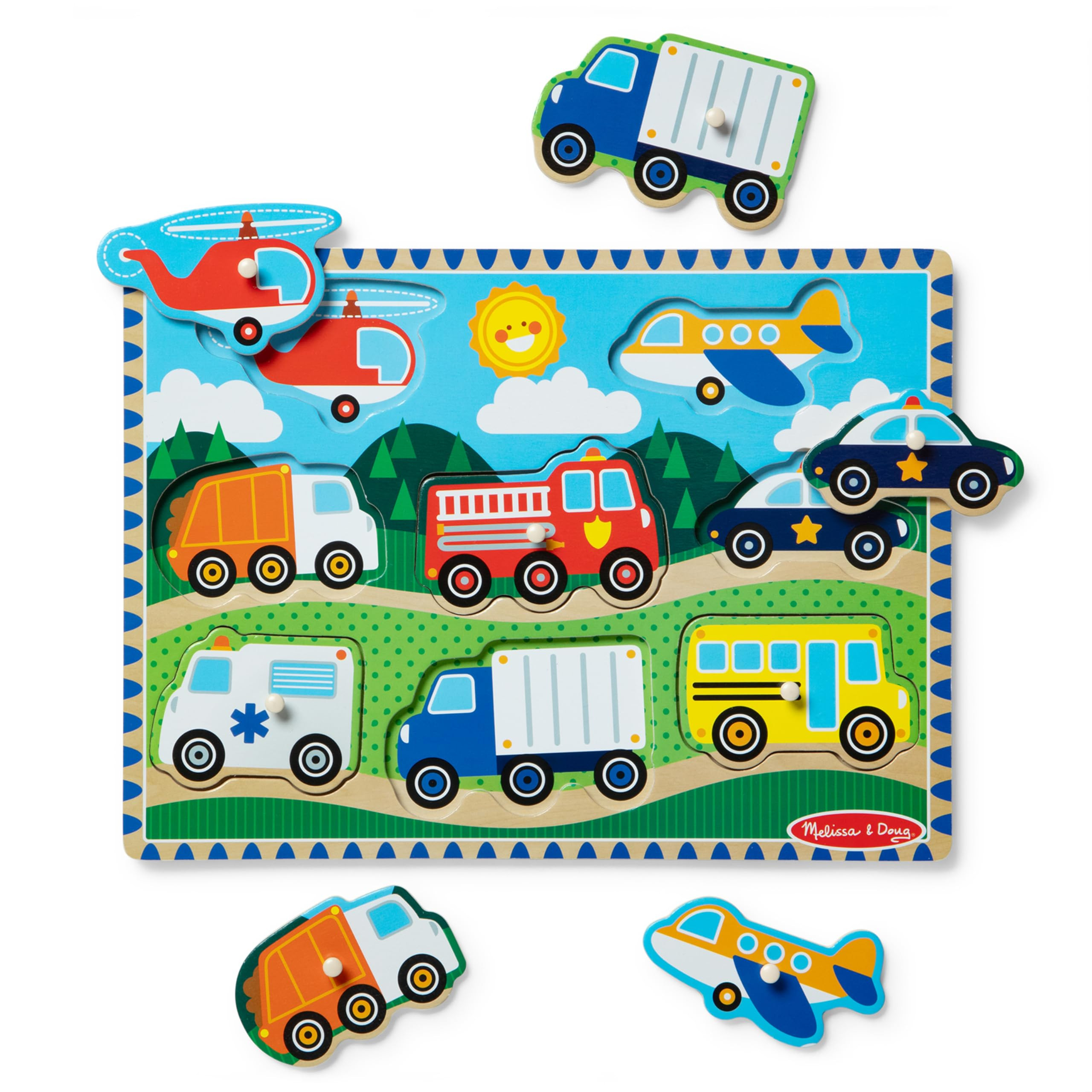Melissa & Doug Vehicles Wooden Peg Puzzle (8 pcs) | Amazon (US)