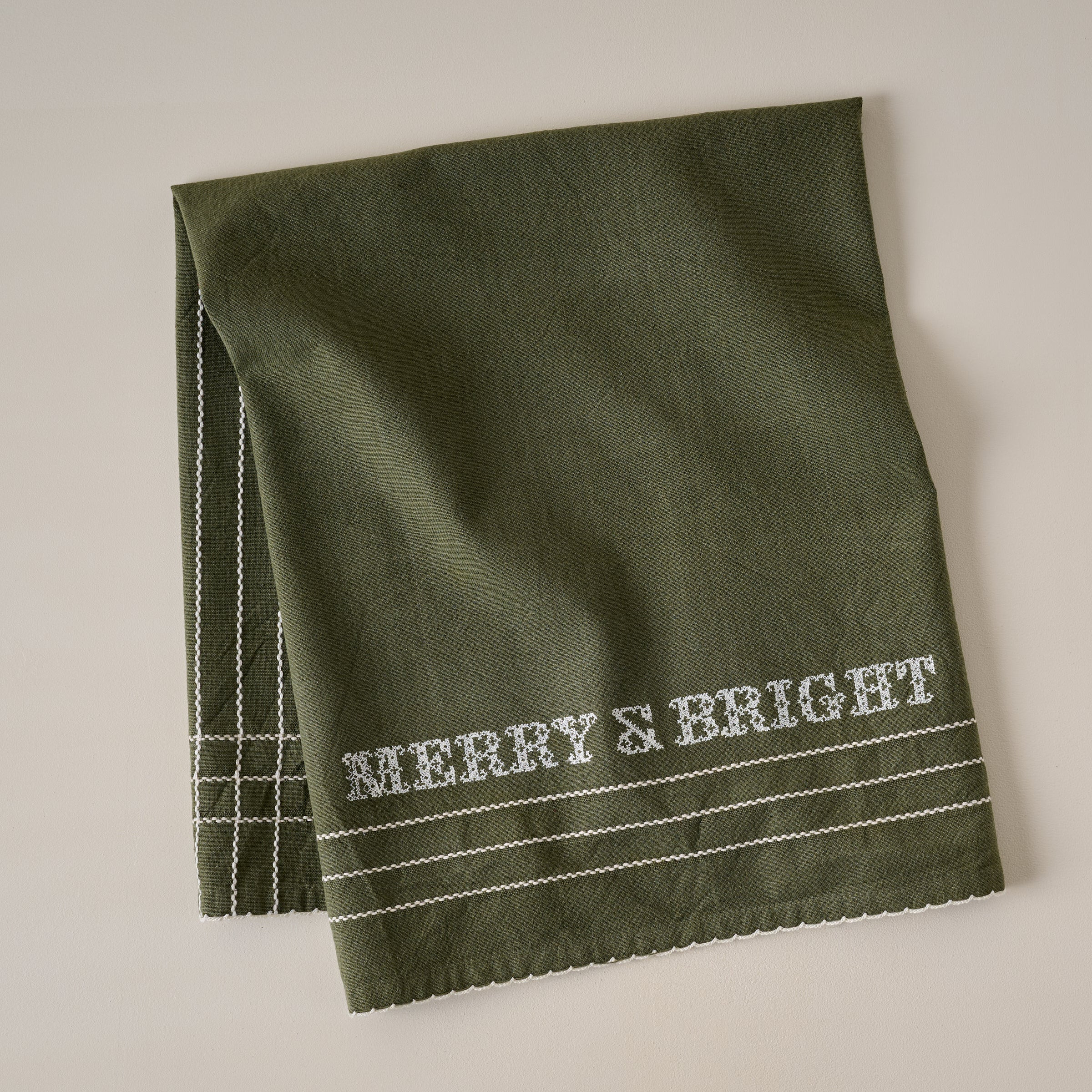 Merry & Bright Embroidered Tea Towel | Magnolia