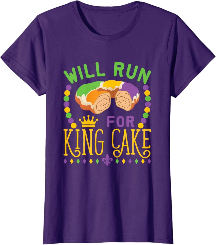 Mardi Gras Running Will Run for King Cake Funny Runner T-Shirt | Amazon (US)