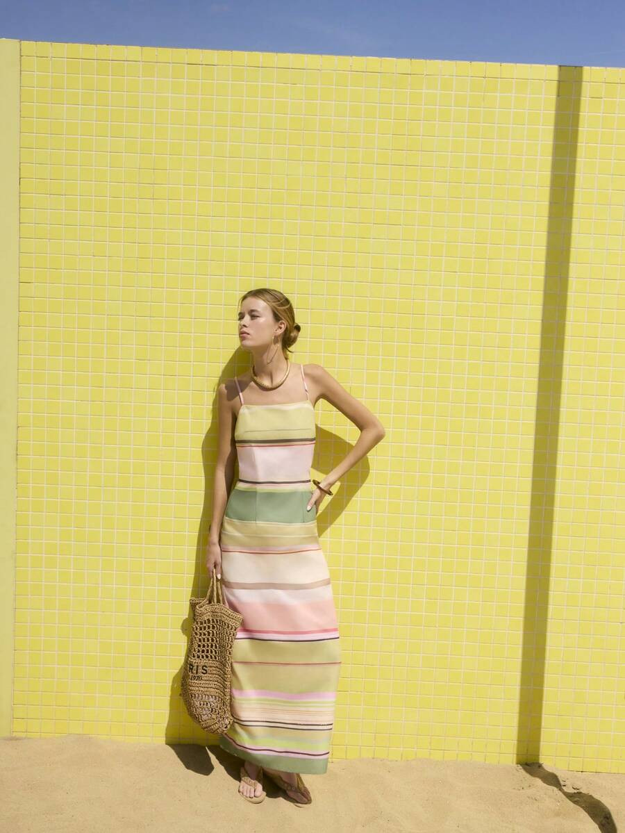 Nöista Sleeveless Maxi Dress With Colorful Horizontal Stripes In Soft Pastel Tones. Features Thi... | SHEIN