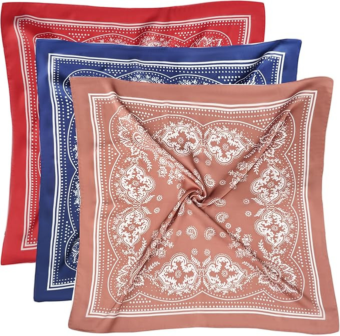 27.5 Inches Silk Head Scarf for Women Men Vintage Bandanas Satin Hair Scarf Silk Wrap Scarf Necke... | Amazon (US)