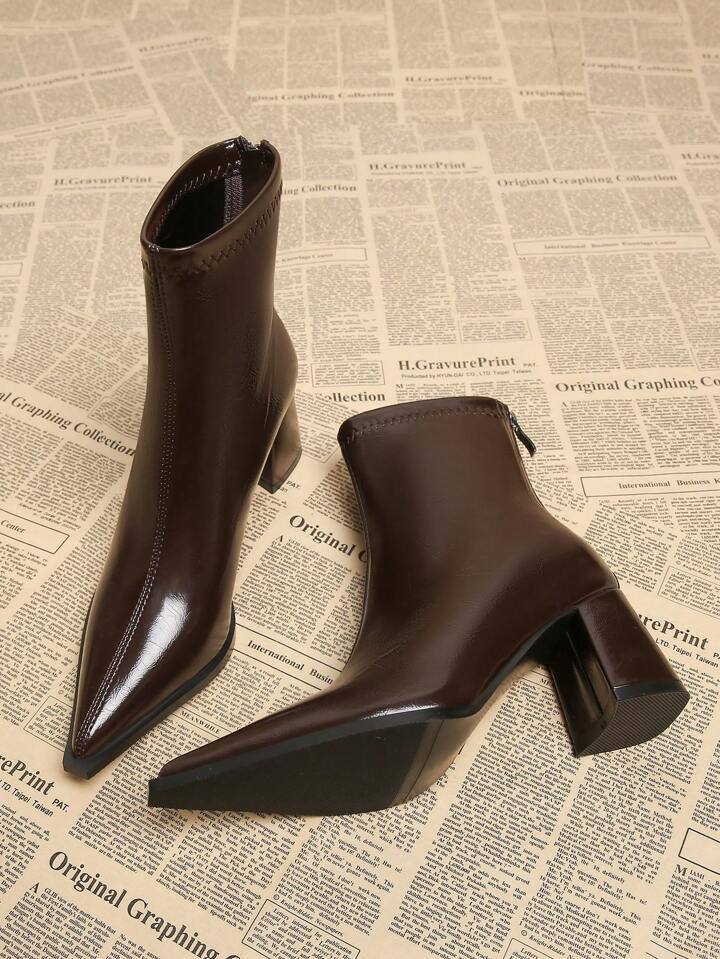 2024 New Arrival Elegant Brown Country Style Platform Pointed-Toe High Heel Ankle Boots For Women... | SHEIN