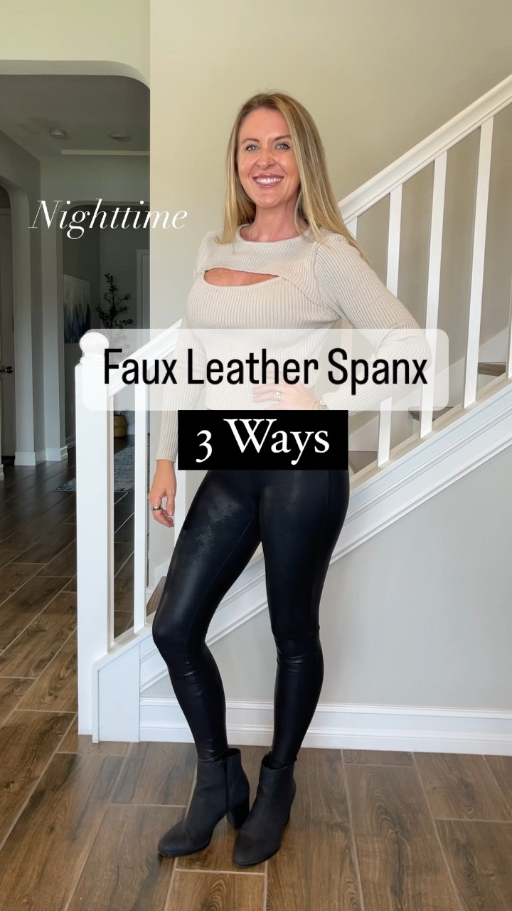 Faux leather Spanx are a go to for the holiday season! Styled so many different ways, these are the perfect day to night bottoms for a variety of looks.

Almost 5’6” and 130lbs wearing a Size Small

#spanx 

#LTKparties #LTKstyletip #LTKSeasonal