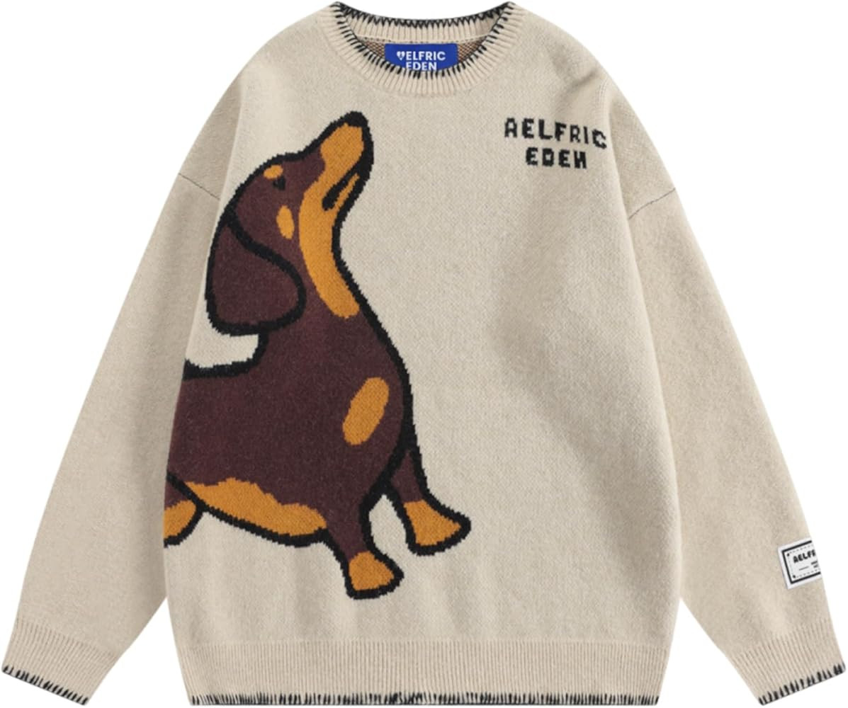 Aelfric Eden Sweaters Hand Drawn Dachshund Jacquard Sweater Unisex Vintage Oversized Crewneck Pul... | Amazon (US)