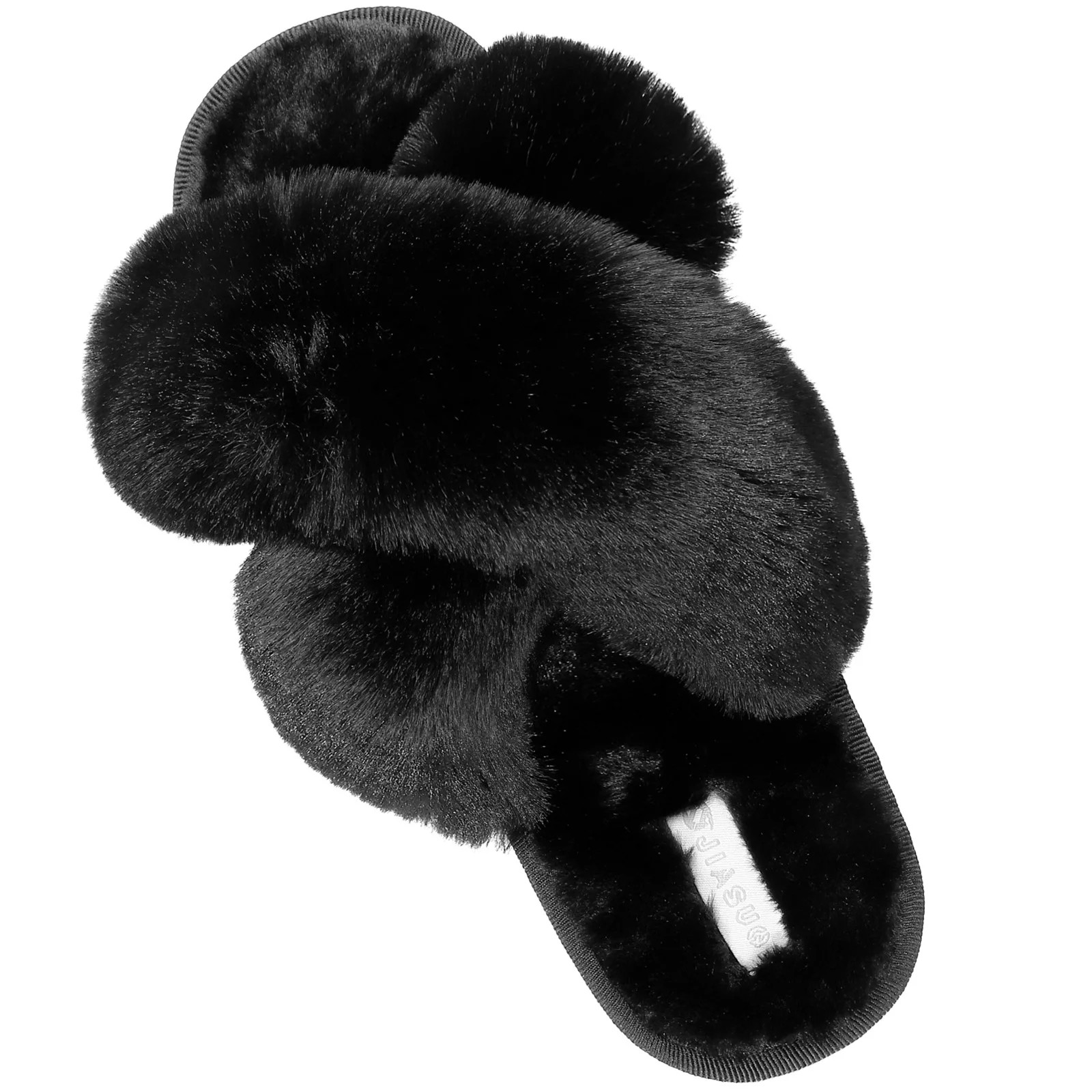 Barerun Women's Fuzzy Faux Fur Memory Foam Slippers House Shoes Black - Walmart.com | Walmart (US)