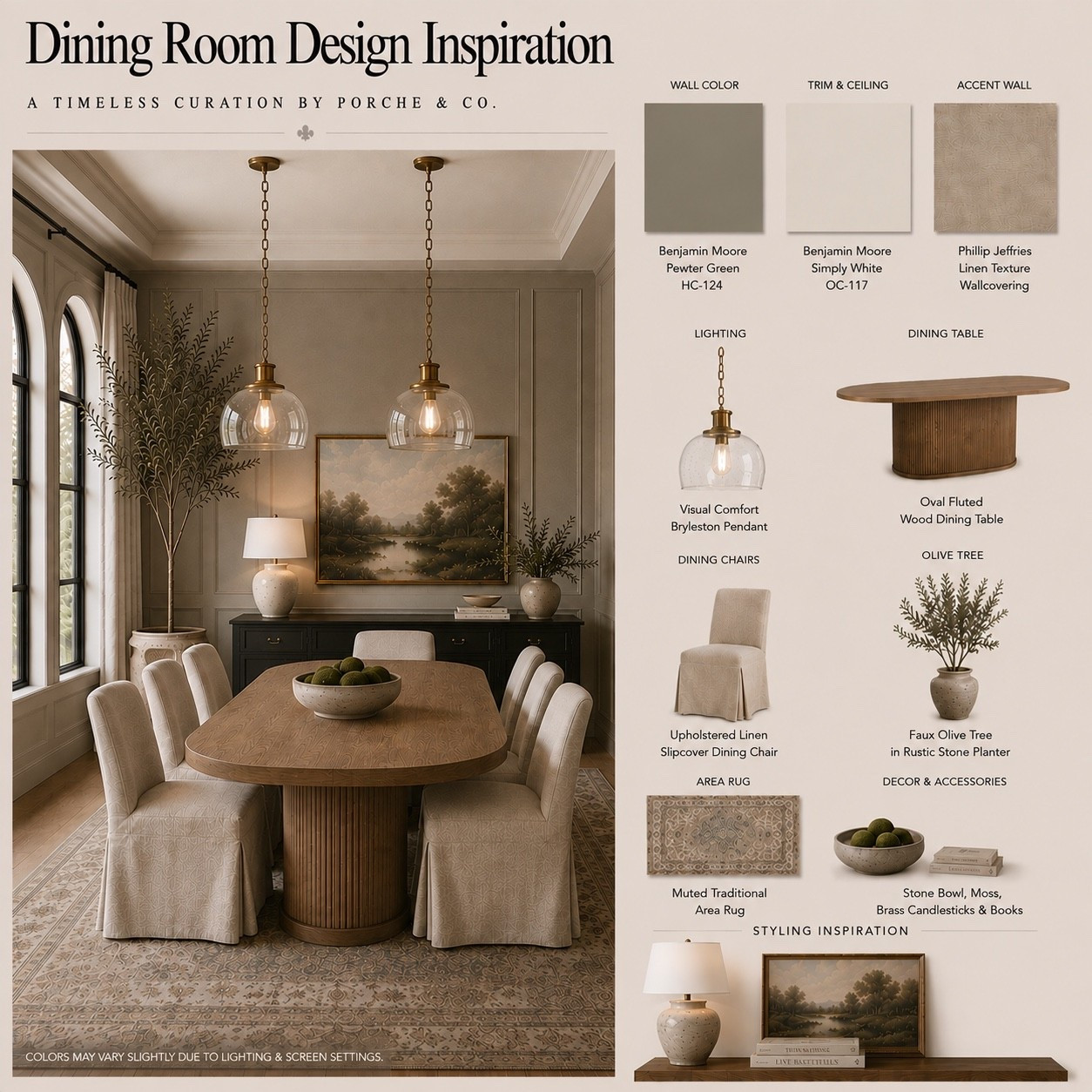 A timeless dining room built around warm, collected layers 🤎 The fluted wood dining table, linen slipcovered chairs, glass pendants, muted area rug, and natural greenery create an inviting foundation. Finished with stone accents, artwork, books, and warm lighting for that signature Porche & Co. feel.

#porcheandco #DiningRoomDesign #DiningRoomInspo #HomeDecor #InteriorDesign

#LTKHome #LTKvlog