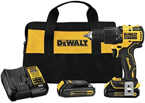 DEWALT ATOMIC 20V MAX* Hammer Drill, Cordless, Compact, 1/2-Inch, 2 Batteries (DCD709C2) | Amazon (US)