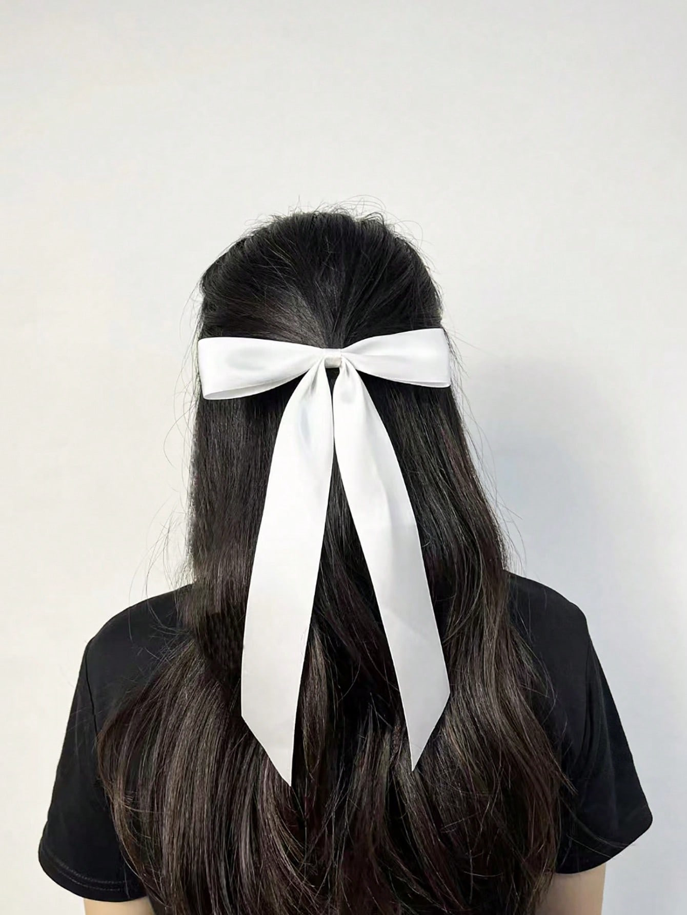 1pc Ladies' Solid Color Long Ribbon & Bow Soft Hair Clip, Suitable For Daily Wear | SHEIN