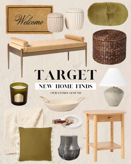 New Target home finds! Target home decor, Target home accents, Studio McGee home decor, Studio McGee home accents, neutral home decor, affordable home decor, upholstered bench, accent table, wooden table, storage ottoman, wicker ottoman, straw ottoman, throw pillow, olive pillow, knit blanket, throw blanket, boucle blanket, welcome mat, glass vase, ribbed vase, modern vase, serving tray, ceramic tray, concrete lamp, table lamp, modern lamp, oval pillow, canister set, ceramic canisters, marble links, marble decor, candle, green candle 

#LTKSeasonal #LTKHome #LTKStyleTip