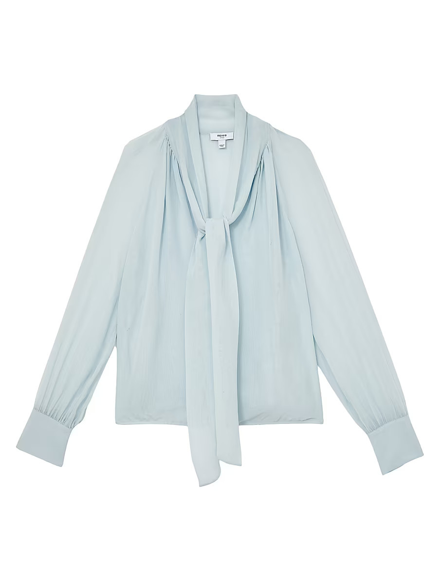 Women's Tina Silk-Blend Tieneck Blouse - Pale Blue - Size 0 | Saks Fifth Avenue