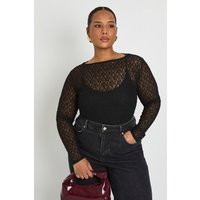 boohoo Women's Plus Lace Long Sleeve Bodysuit in Black | Size: 12 | Denim | boohoo (US & Canada)