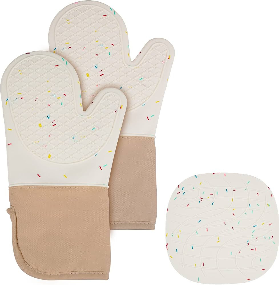 JMGO Oven Mitts Long Silicone Oven Glove Set with Pot Mat Heat Resistant Non-Slip Kitchen Waterpr... | Amazon (CA)