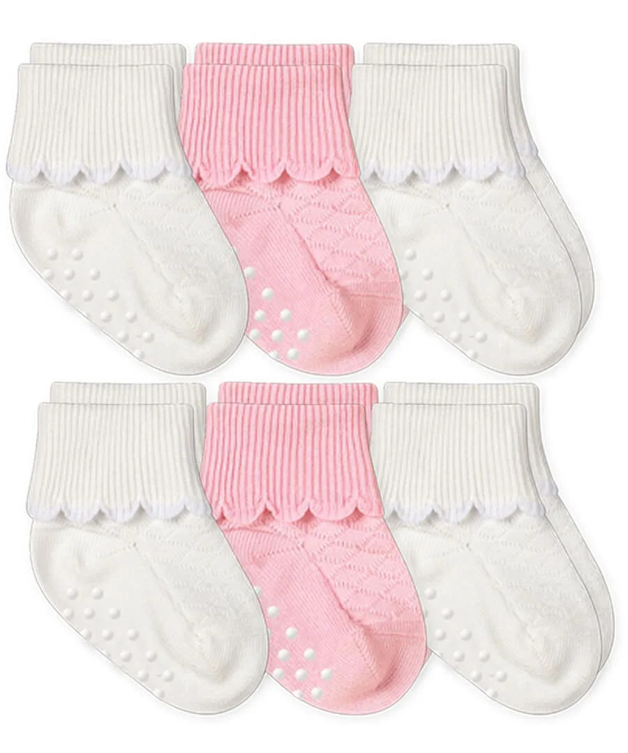 Non-Skid Scalloped Turn Cuff Socks 6 Pair Pack - Jefferies Socks | JoJo Mommy