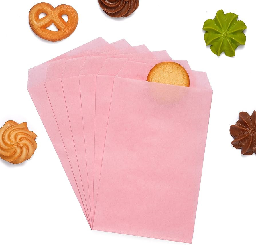Baby Pink Flat Greaseproof Paper Cookie Bags 4x6 for Bakery Treat Candies Dessert Chocolate Soap ... | Amazon (US)